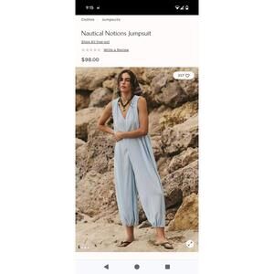 Free People Free-est Blue  Nautical Notions Jumpsuit Size Medium